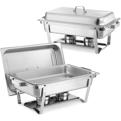 Rechthoekige Bain-Marie, 8,5L 2 Stuks Roestvrij Staal Bain-Marie, Warmhoudbak Chafer Complete Set met Hol Handvat, 1 Voedselschaar, Deksel, Brandstofhouder,