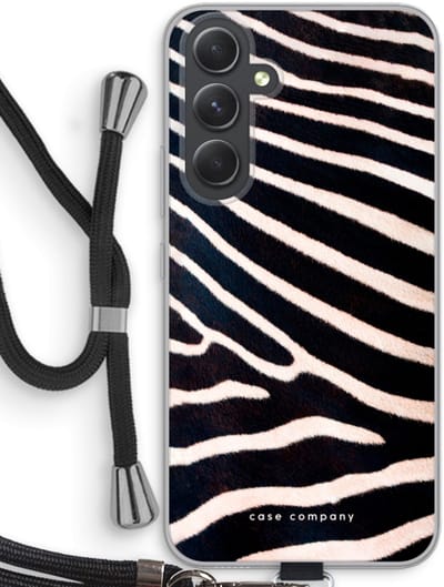 Case Company® - Hoesje met koord geschikt voor Samsung Galaxy A54 hoesje met Koord - Zebra - Telefoonhoesje met Zwart Koord - Bescherming aan alle Kanten en Over de Schermrand