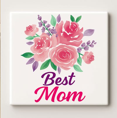 Best Mom Keramische Tegel 15x15cm – Elegante Bloemen Wanddecoratie – Perfect Moederdag Cadeau & Huisdecoratie voor Moeder