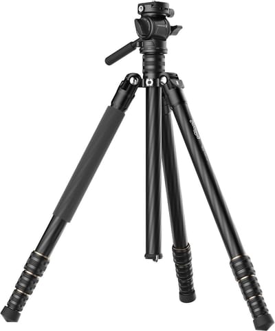 Reisvideo statief kit van carbon fiber, 61.8 inch, met pan-tilt videokop, Arca compatible, 360° draaibaar, 90°/-70° kanteling, max belasting 3kg voor camera's en smartphones