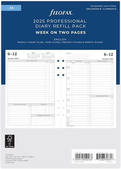 A5 Weekplanner 2025 - Dagindeling met Notities en Actiepunten | 2 Wijze per Pagina