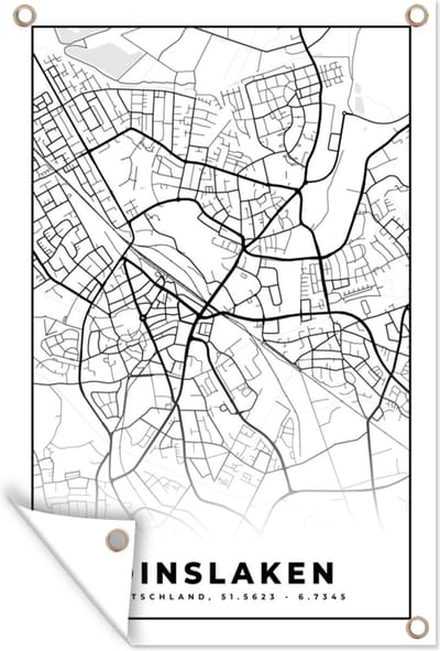Muurdecoratie Stadskaart - Kaart - Dinslaken - Plattegrond - 120x180 cm - Tuinposter - Tuindoek