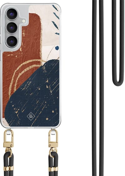 Casimoda® hoesje met zwart koord - Geschikt voor Samsung S25 FE - Abstract Terracotta - Afneembaar koord - TPU/polycarbonaat - Multi