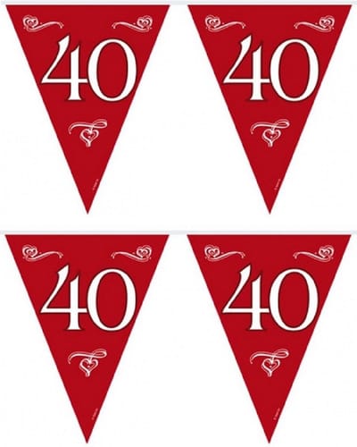 Folat Vlaggenlijnen 40 jaar - 2x stuks - rood - 10 meter - plastic - 40e jubileum slingers - versiering