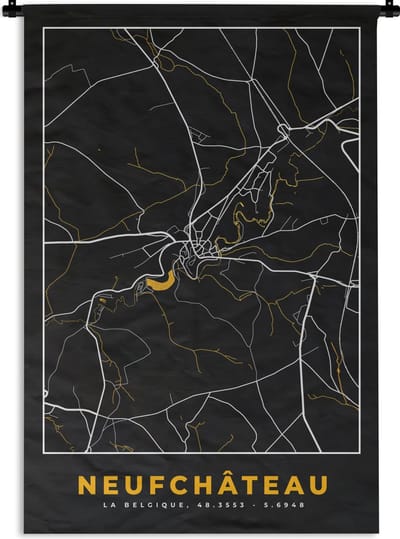 Wandkleed - Wanddoek - Stadskaart - Neufchâteau - Kaart - Plattegrond - Goud - 120x180 cm - Wandtapijt