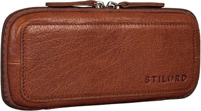 Omgoods - Vintage Leren Pennenzak met Rits voor Organisatie