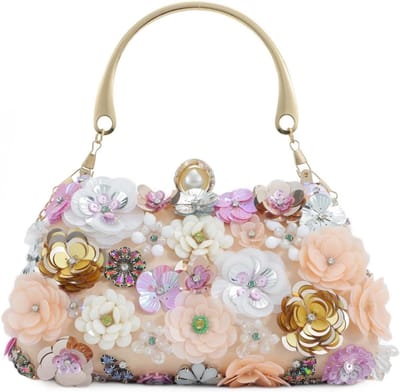 Bloemen Portemonnee - Avondtasje Ketting - Feestelijke Gelegenheden - 3D Versieringen - 23 x 16 x 9 cm - Multicolor