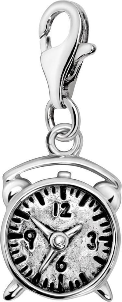 Quiges – 925 - Zilver – Charm - Bedel - Hanger - 3D Klok Wekker - met – sterling - zilver - karabijnslot - geschikt - voor - Bedelarmband HC354