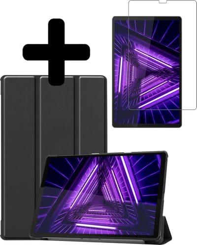 Hoes - Geschikt voor Lenovo Tab M10 FHD Plus (2e / 2nd Generatie) - Met Screenprotector - Trifold Bookcase - Hard Cover - Hardcover Book Case - Tablet Hoesje - Zwart