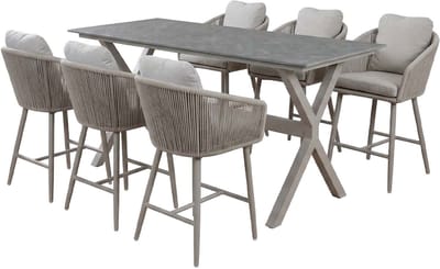 7-delige tuinset | 6 Alezio barstoelen (Camel) | Bartafel Barletta 200x75cm (Desert Pearl/Camel)