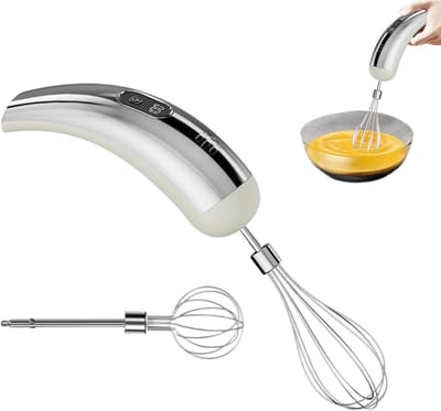 Elektrische Handmixer - Draadloze Klopper - Keukenwerk Vereenvoudigen - 5 Snelheden Instelbaar - 149 cm Breed - Zilver Wit