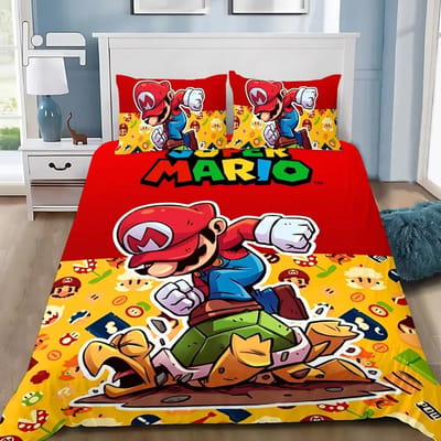 Spel Super M-Marios Dekbedovertrek Kussensloop Beddengoed Set Volwassen Jongen Meisje Slaapkamer Decoratie Kindercadeau Enkel Dubbel Grote Maat 150*200cm 3pcs