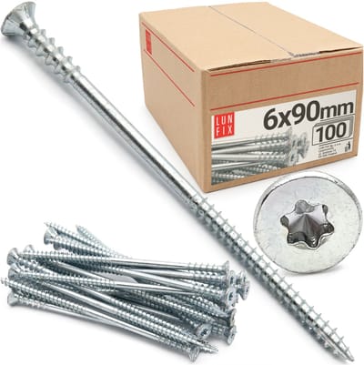 LUN FIX - Afstandsschroeven 6x90 mm - 100 stuks - Verzinkt - Afstelbouten
