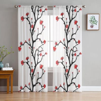 Lente Bruine Achtergrond Perzik Bloesem Tule Gordijnen Voor Woonkamer Home Decor Gordijn Keuken Pure Voile Gordijn 135W x 114H(cm)