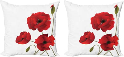 ABAKUHAUS Decoratieve kussenhoezen met bloemenmotief, 2 stuks, Papaverblauw, Pastorale kunst, Modern accent, 45x45 cm, Groen Rood