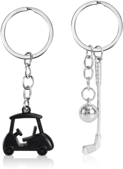 Allecto - Golf Sleutelhangers - Set van 2 Stuks - Golf Cart en Golf Club Keychain - Perfect voor Sportliefhebbers - Unieke Sleutelhangers voor Gol