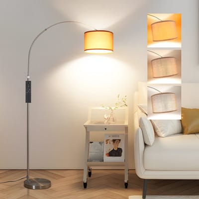 ANTENLICHT Vissende Vloerlamp Met Stoffen Bruin Kap - Met gloeilamp E27 9W - Dimmer 3000K-6000K 860LM - Hoogte 165 -180cm - Met Afstandsbediening - Chroom