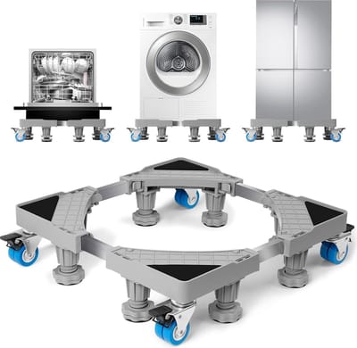 Basisframe wasmachine 8 voet 4 wielen, basisframe wasmachine kan tot 300 kg dragen, maat verstelbaar (41-62 cm), antislip en schokabsorberend, platform voor wasmachine en droger