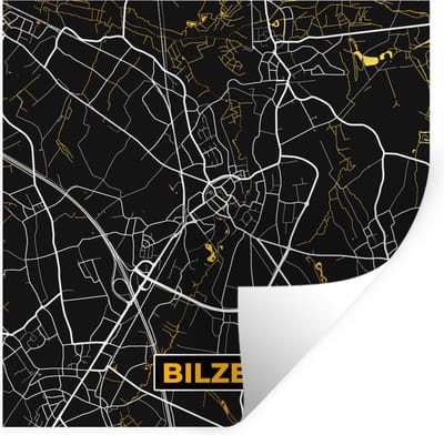 Muurstickers - Sticker Folie - Stadskaart - Bilzen - Plattegrond - Goud - Kaart - 100x100 cm - Plakfolie - Muurstickers Kinderkamer - Zelfklevend Behang XXL - Zelfklevend behangpapier - Stickerfolie