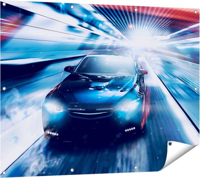 Gards Tuinposter Zwarte Sportwagen Auto - Abstract - 120x90 cm - Tuindoek - Tuindecoratie - Wanddecoratie buiten - Tuinschilderij