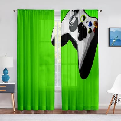 Jongens Gamer Tule Gordijnen voor Woonkamer Decoratie Gaming Controller Videogame voor Kinderen Transparant Voile Gordijn Raamgordijnen Jaloezieën 1 PCS W100XH250cm&Rod Pocket