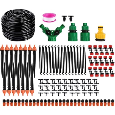 Kit d'irrigation goutte à goutte et brumisation, 65 pieds, avec tuyau, buses réglables, connecteurs rapides, arrosage automatique 50m black