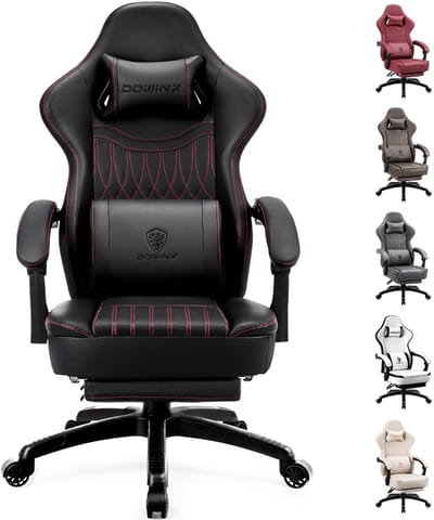 Dowinx Gaming Stoel - Gamestoel - Verstelbaar in Hoogte - Ergonomische Gaming Chair met Voetsteun - Pocketvering - Kunstleer - Zwart