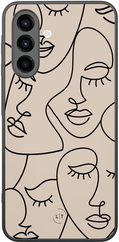 Leuke Telefoonhoesjes - Hoesje geschikt voor Samsung Galaxy A26 - Abstract faces - Backcover zwart - Print / Illustratie - Bruin