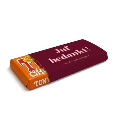 Tony Chocolade | Chocoladecadeaus | Bedankt | Cadeau | Bedankt Juf | Chocolade met tekst | Karamel Zeezout | Fotofabriek