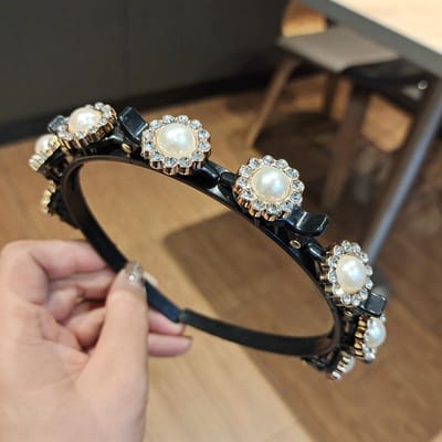 Dubbellaagse banden Clip Haarbanden Mode Plastic Gevlochten Hoofdband Punk Nieuw Breisel Dames Hoofddeksel Haaraccessoires Parel brown