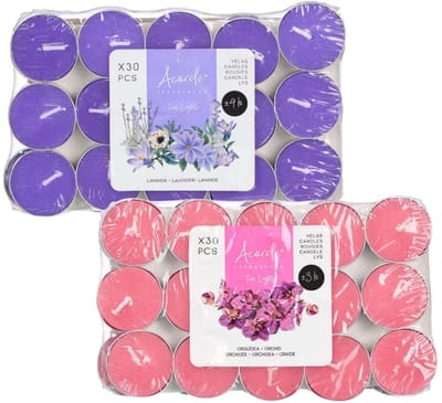 Acorde theelichtjes - 60x - 30x lavendel - 30x orchidee - aroma/geurkaarsen
