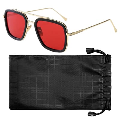 Dailygoods- Zonnebrillen Retro - Rode Zonnebril Metaal - Zwarte Briltas - Stijlvolle Persoonlijkheid - Duurzaam - Geschikt voor Dagelijks Gebruik - Retrobril