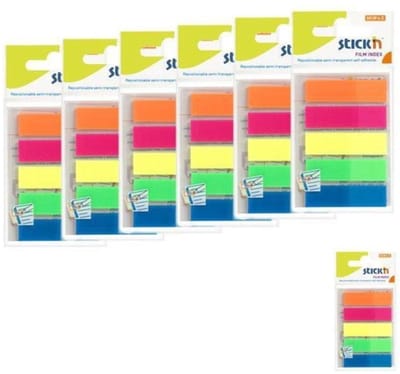 Stick'n Film Index tabs - 6-pack - 45x12mm, 5x neon assorti kleuren, 25 tabs per kleur, totaal 750 index