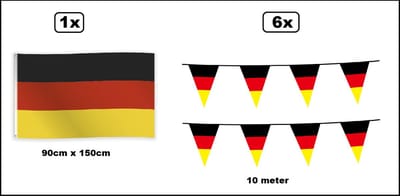 6x Duitsland vlaggenlijn 10 meter + Duitsland vlag 90cm x 150cm - Landen festival thema feest fun verjaardag