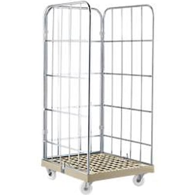 Rolcontainer - B 724 x D 815 x H 1850 mm - 3-zijdig - kunststof vloerplaat - grijs