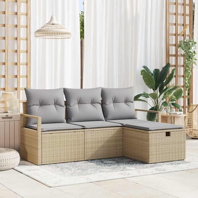 vidaXL - Bankstel - 4 - st - 4-Aantal - zitplaatsen - Beige - en - Lichtgrijs