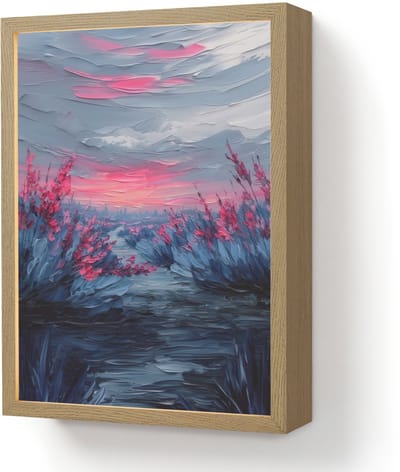 Wandlamp 30x40 cm - Oplaadbaar - Schilderij - Zonsondergang - Bloemen - Rivier - Wandlampen binnen woonkamer - Slaapkamer lamp - Decoratieve nachtlamp - Vloerlamp draadloos