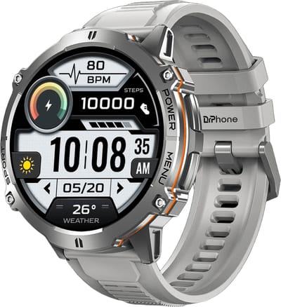 DrPhone ChronaX Max Rugged Smartwatch – 1.73” AMOLED – 100 Dagen Batterij – BT Bellen – SpO2 – GPS Tracking – 100+ Sportmodi – Roestvrij Stalen, PU Leren En Siliconen band - Zilver