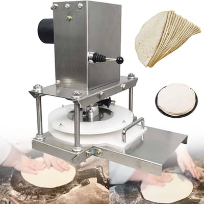 Deegpers Machine - Deegroller Tortilla - Gebak Maken - Elektrische Bediening - 22 cm Plaat - Zilver