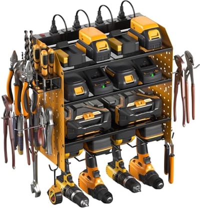 Modulaire Pegboard Rack voor Power Tools - 4 Laags Wandmontage Boorhouder met Oplader