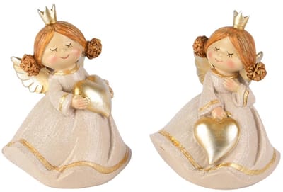 Dekoratief | Engeltje staand m/hartje, beige/goud, resina, 8x7x11cm, set van 2 stuks | A255240