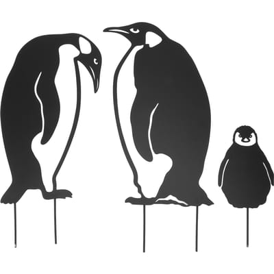 Pinguïnfamilie Paalbeeld Simulatie Levendig Hol IJzeren Dier Paal Decoratie voor Tuin Gazon black