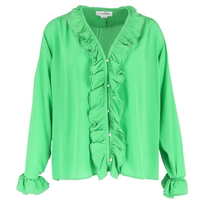 Victoria Beckham blouse met ruches en lange mouwen in groene zijde