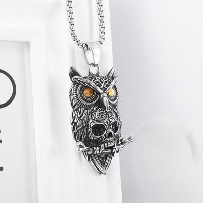 Hete Verkoop Sieraden in Europa en Amerika Retro Punk Stijl Titanium Staal Uil Schedel Hanger Roestvrij Staal Ketting white