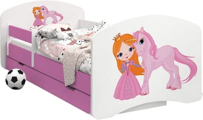 Tweepersoons Kinderbed Roze met Lade, Valbeveiliging en Schuimmatras (140x70 cm)