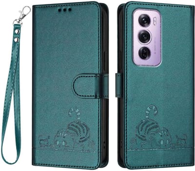 Geschikt voor Oppo Reno 12 Pro 5G - Portemonnee Lederen Magnetische Hoesje - Kaarthouder - Book Case - Donkergroen