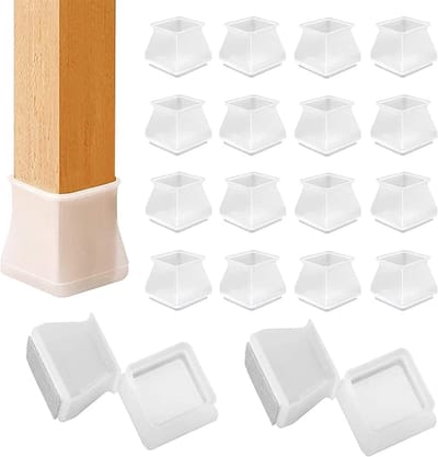 HONGECB Stijlvolle Stoelpootbeschermers - Krachtige Bescherming tegen Krassen en Geluiden - Set van 16 Siliconen Pootdoppen in Transparant Design - Voor Tafels en Stoelen met Vierkante Pootdiameter 30-45 mm