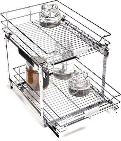 Uittrekbare Keukenkastorganizer met Twee Lagen en Stalen Constructie - 35,6 cm B x 50,8 cm D