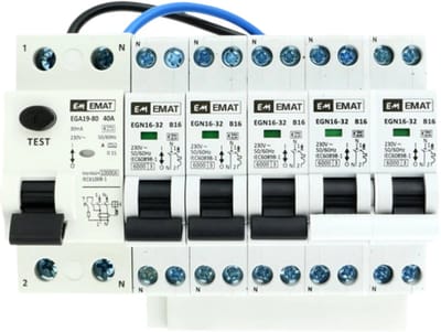 EMAT uitbreidingsset 1 aardlek 2P 40A, 3 instautomaat 1P+N 16A B-Kar, 1 fornuisgroep 2P+2N 16A B-Kar (85015007)