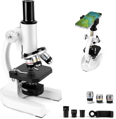 Metalen Microscoop - Vergrootglas Optiek - Biologie Studie - Uitgebreide Vergroting - 40-2000x - Zilver